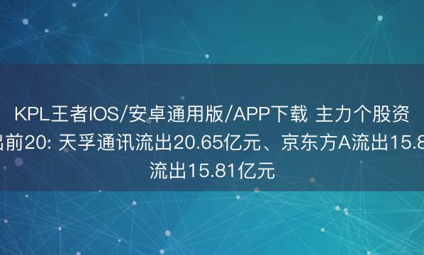 KPL王者IOS/安卓通用版/APP下载 主力个股资金流出前20: 天孚通讯流出20.65亿元、京东方A流出15.81亿元
