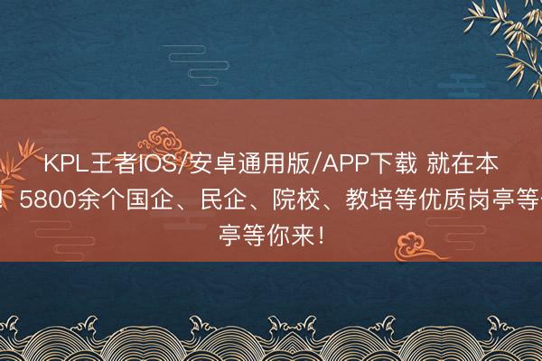 KPL王者IOS/安卓通用版/APP下载 就在本周六！5800余个国企、民企、院校、教培等优质岗亭等你来！